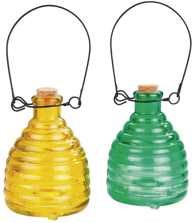 Vepsefelle i glass 2-pack grønn/gul med oppheng Wenko for effektiv vepsfanging