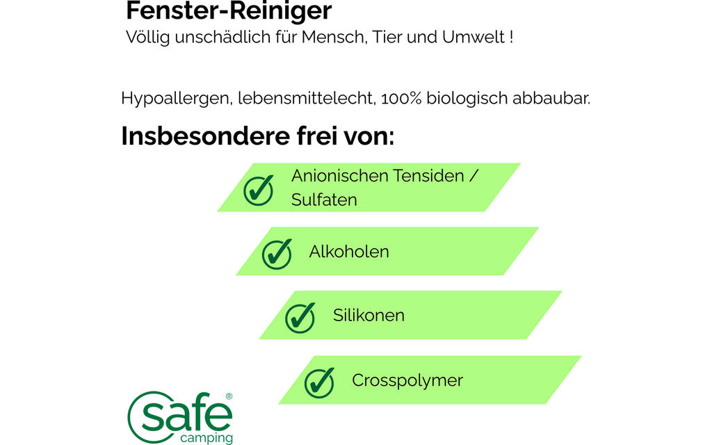 Vindusrens for akrylglass og PVC, alkoholfri 500 ml - Safe Camping bakside