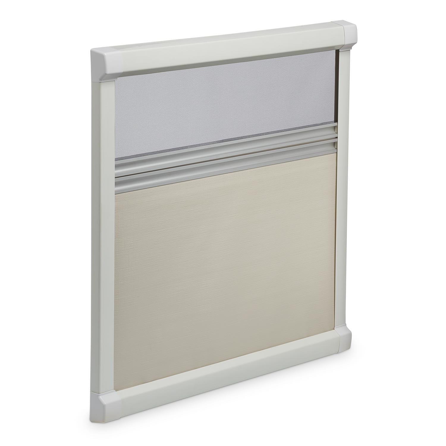 Vindusrullegardin DB1R beige 48x33 cm med insektnett montert i campingvogn