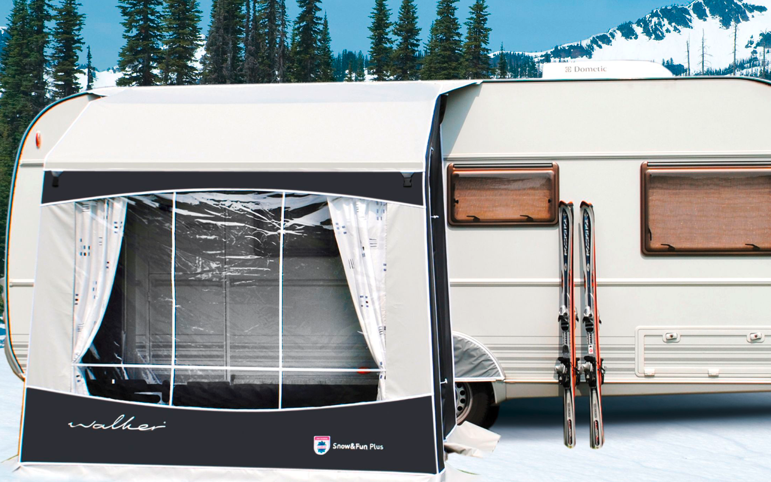 Vinterfortelt Snow and Fun Plus for campingvogn 240 cm montert