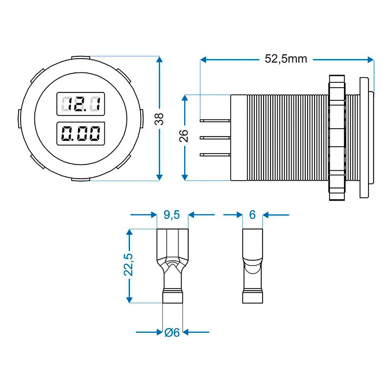 Volt- og amperemeter 6-30 V og 0-10 A 12V/24V - ProPlus forfra