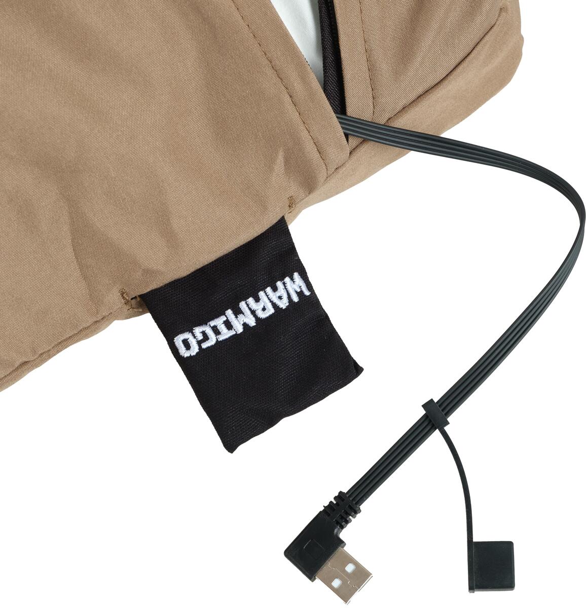 Warmigo varmepute med powerbank 12W 45x45 cm montert på stol