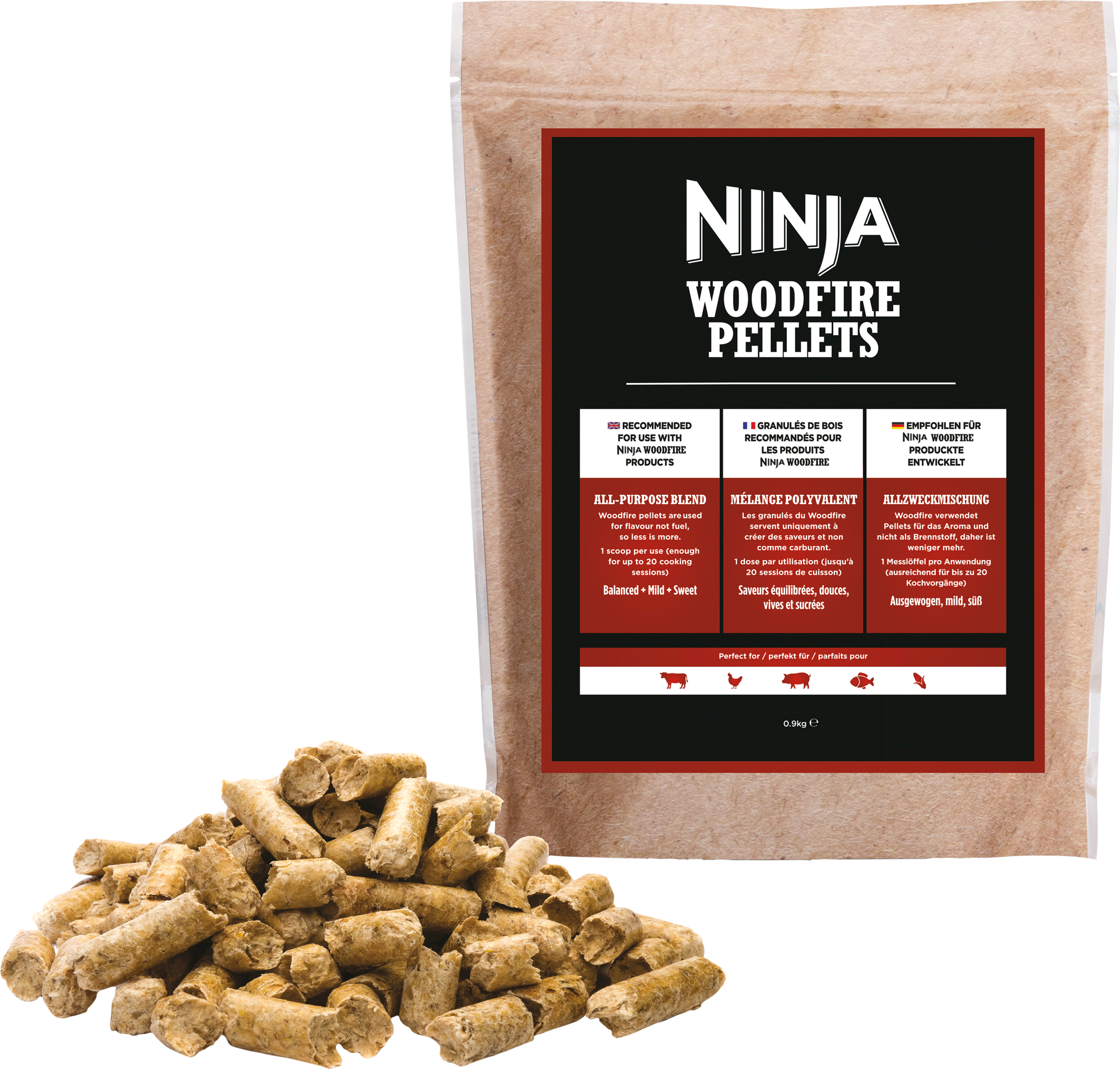 Woodfire røykpellets 900 g kraftig blanding - Ninja forfra